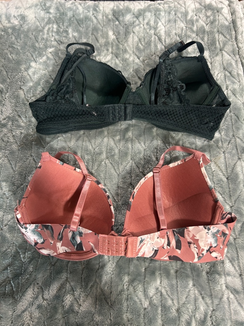 Lace Dark Green Push-Up Bra & Rose Floral T-Shirt Bra - Women's Intimates Set - Picture 2 of 4